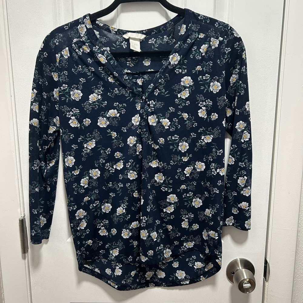 H&M Navy Floral Blouse